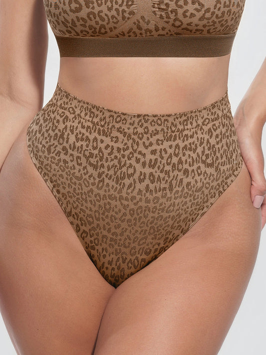 Mid-Waist Leopard Print Tummy Control Thong