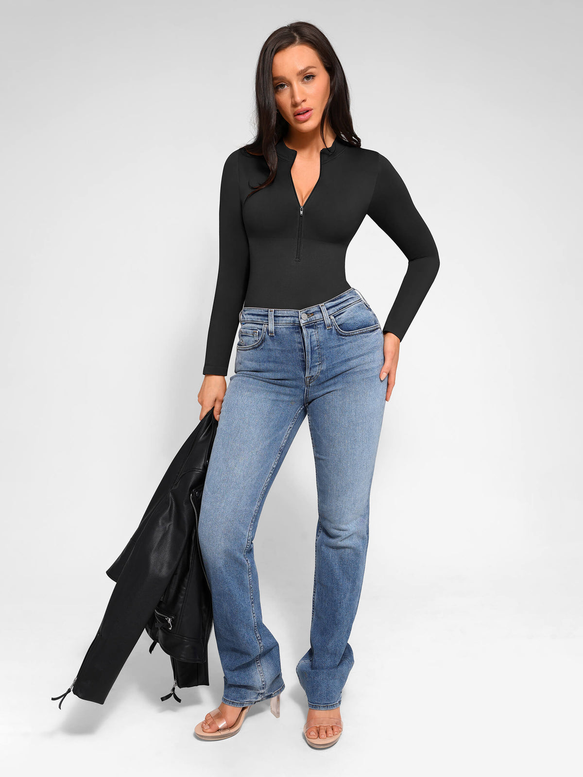 Long Sleeve Zipper Seamless Bodysuit [BOGO]