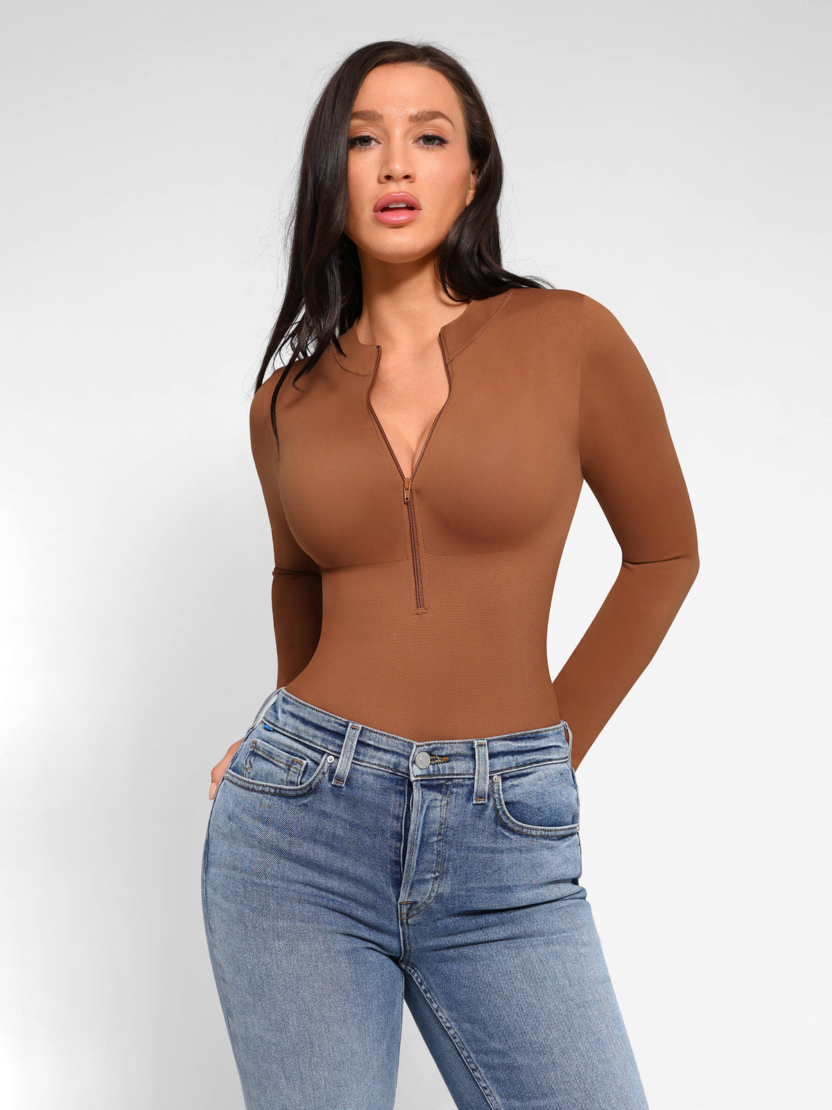 Long Sleeve Zipper Seamless Bodysuit [BOGO]