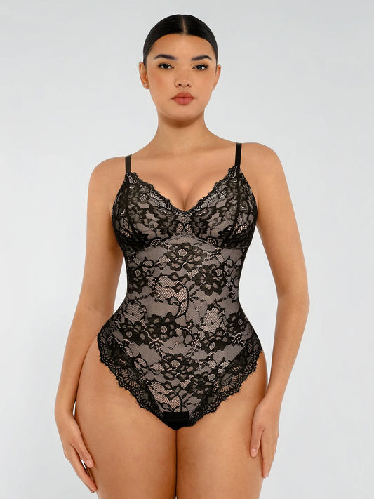Lace V-Neck Stretch Bodysuit