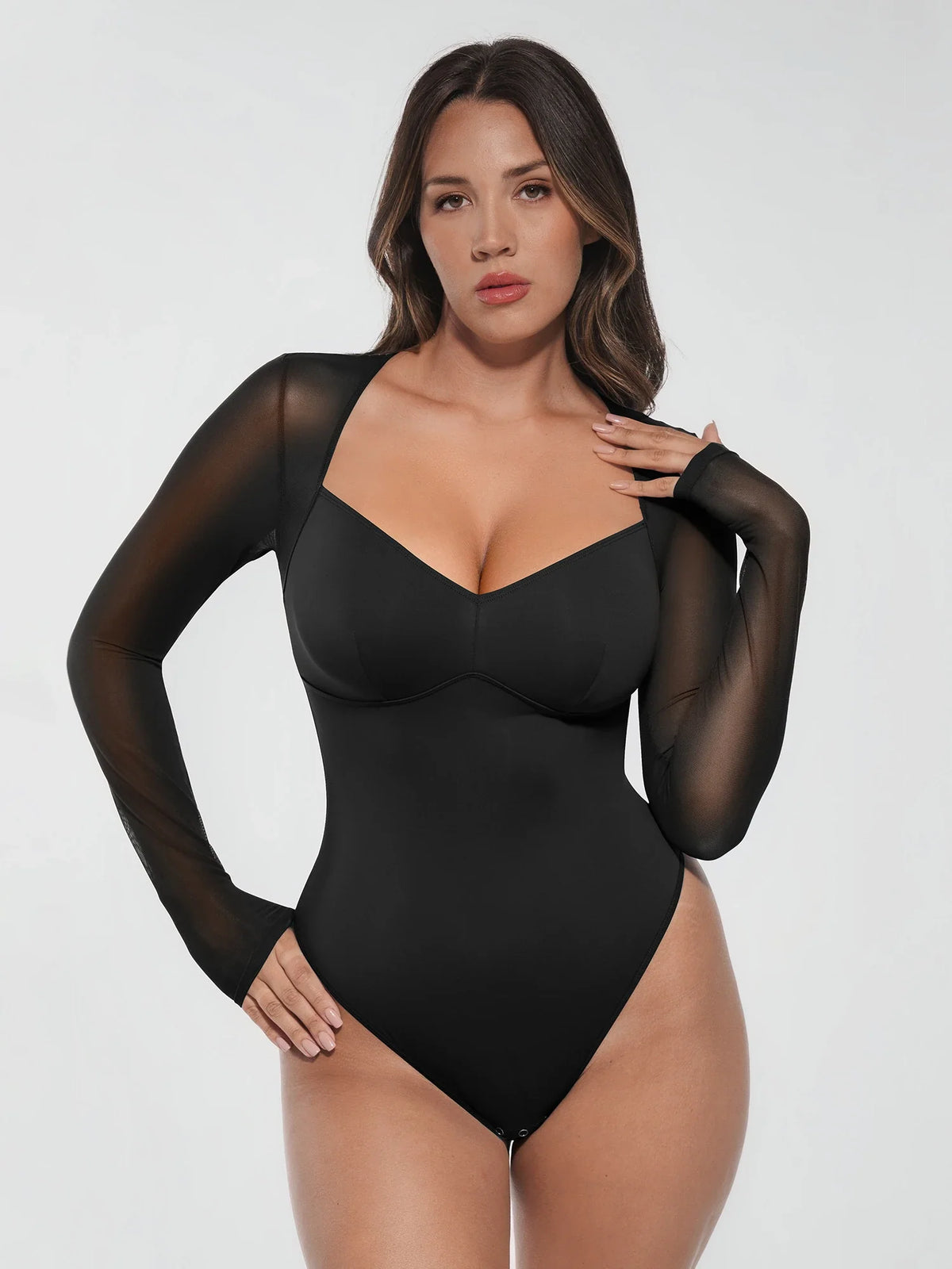 Mesh Panel V-Neck Bodysuit [BOGO]