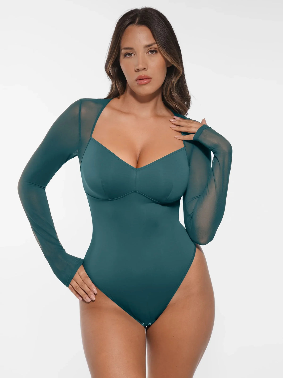 Mesh Panel V-Neck Bodysuit [BOGO]