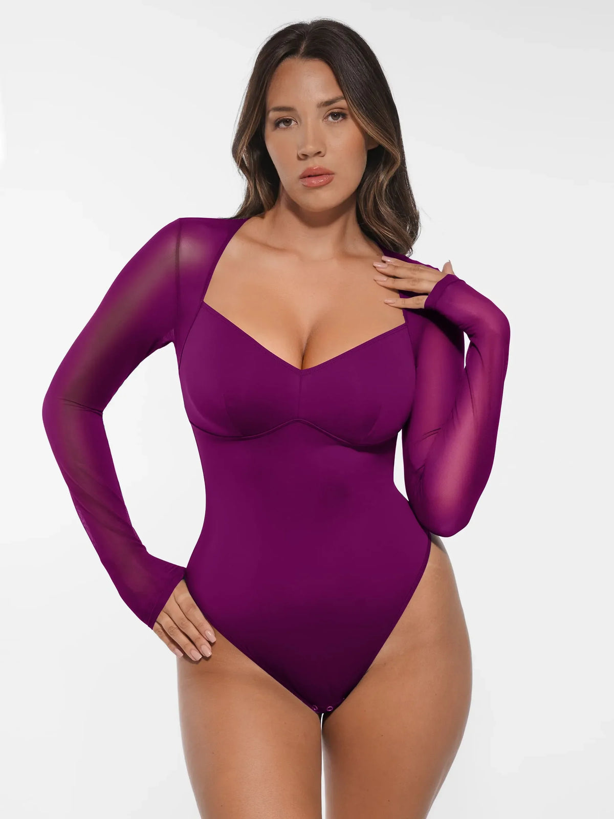 Mesh Panel V-Neck Bodysuit [BOGO]