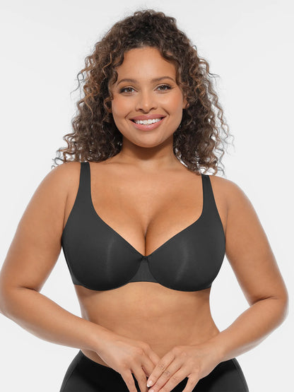Adjustable-Strap Underwire Deep V-neck Bra