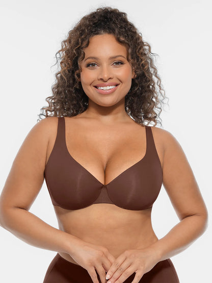 Adjustable-Strap Underwire Deep V-neck Bra