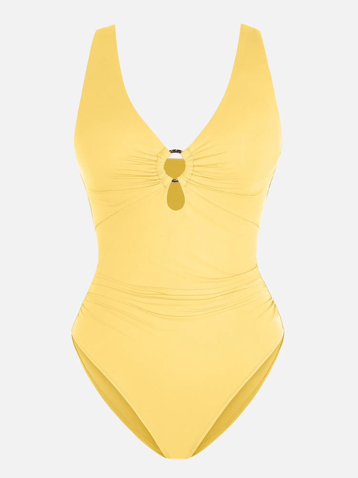 Deep V Metal Ring Ruched Sculpting Swimsuit
