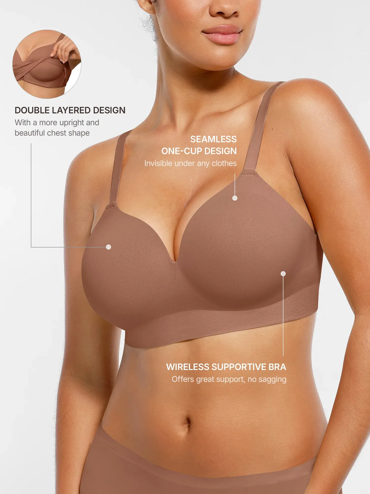 Wireless Seamless Push-Up V-neck Bra
