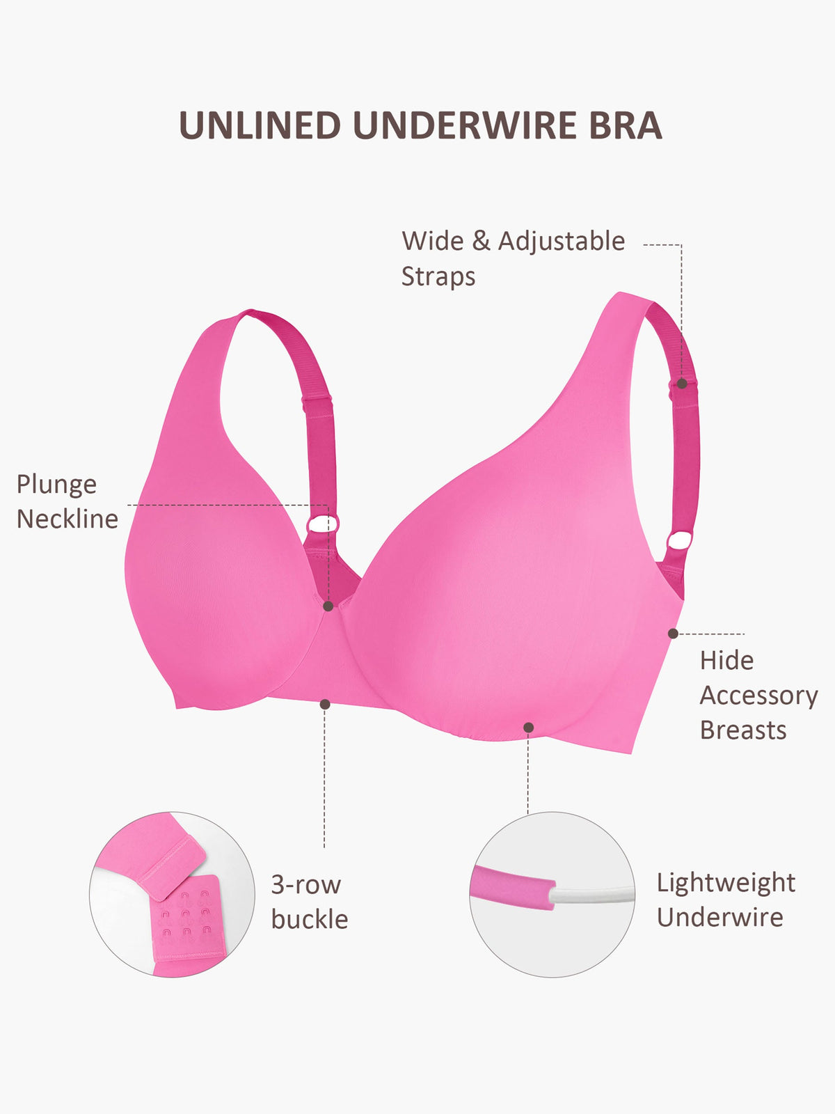 Adjustable-Strap Underwire Plunge Bra
