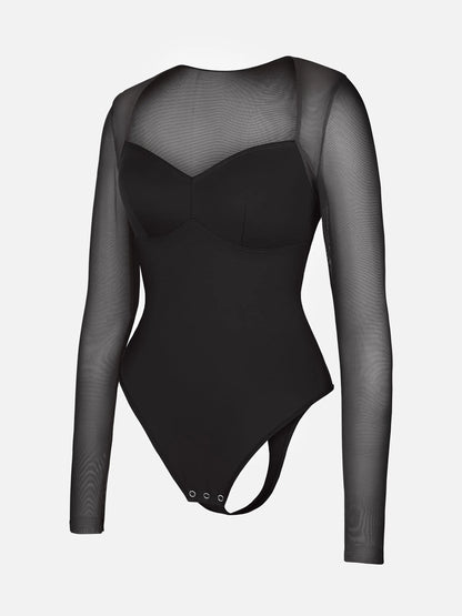 Mesh Panel V-Neck Bodysuit [BOGO]