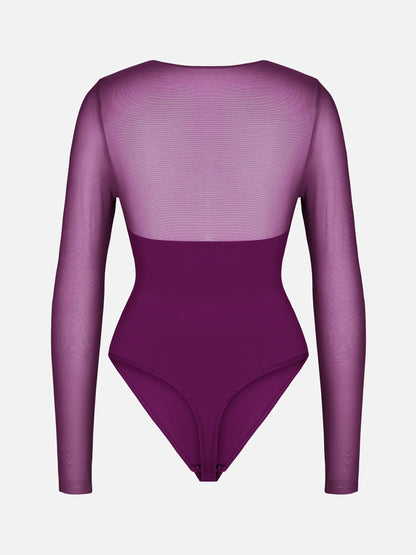 Mesh Panel V-Neck Bodysuit [BOGO]
