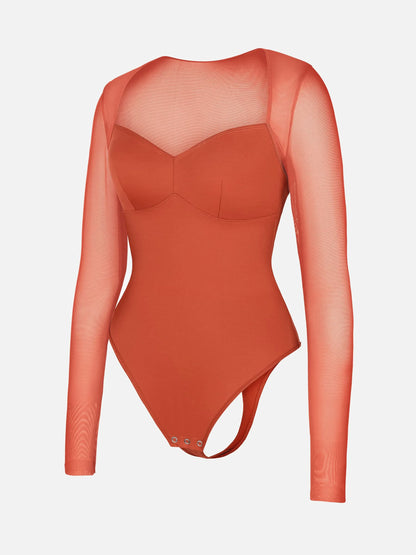 Mesh Panel V-Neck Bodysuit [BOGO]