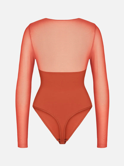 Mesh Panel V-Neck Bodysuit